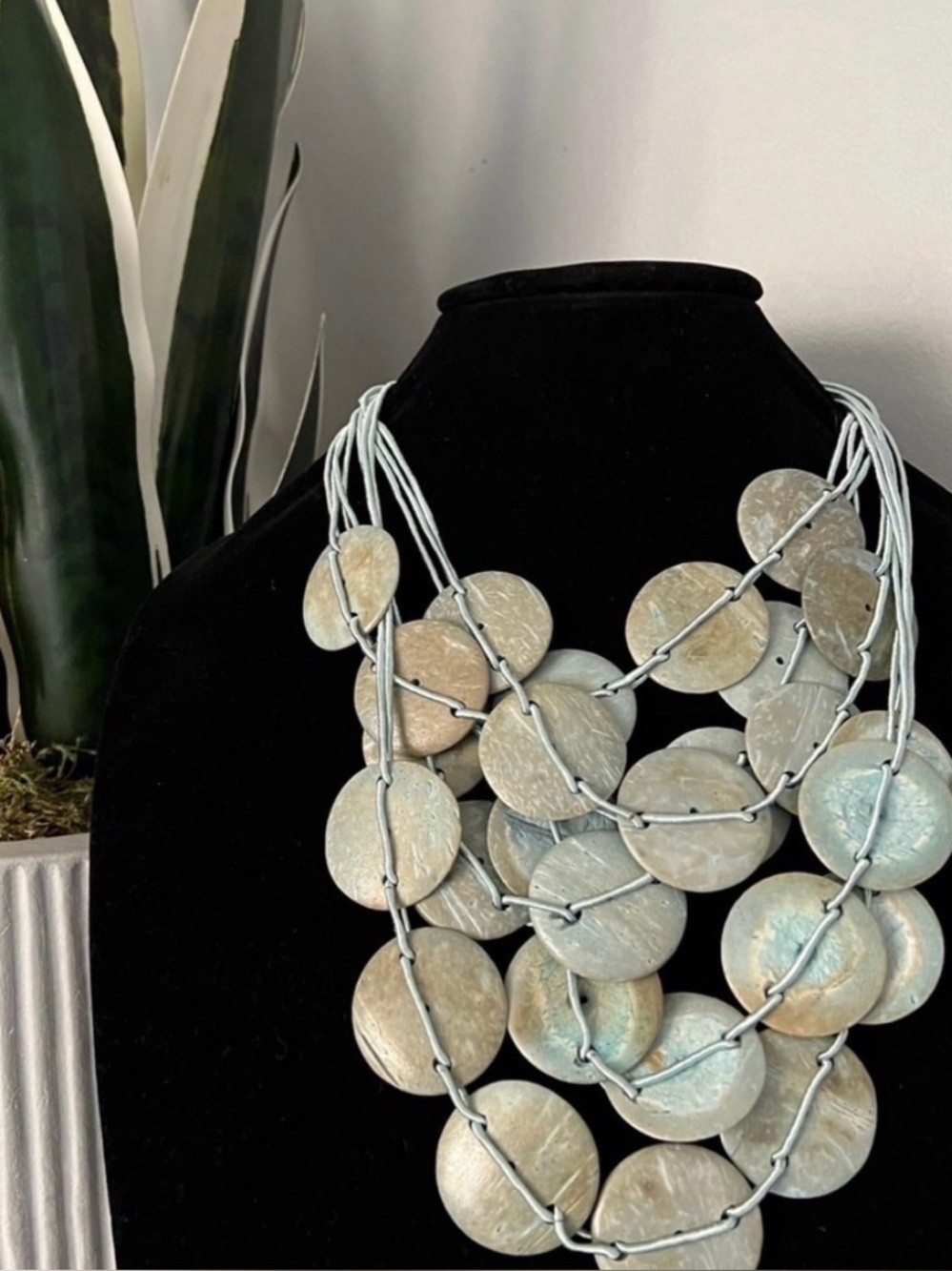 Artisan Ivory Chip Statement Necklace Multi Strand Bib Boho Resort NWOT - Picture 2 of 2